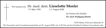 Traueranzeige von Lieselotte Mosler von vrm-trauer
