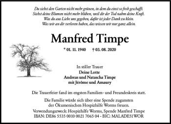 Traueranzeige von Manfred Timpe von vrm-trauer