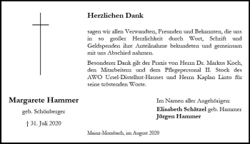 Traueranzeige von Margarete Hammer von vrm-trauer