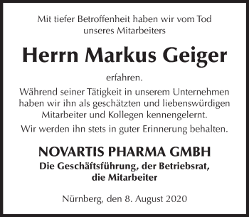 Traueranzeige von Markus Geiger von vrm-trauer