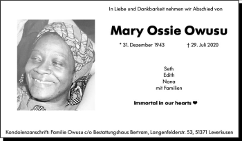 Traueranzeige von Mary Ossie Owusu von vrm-trauer