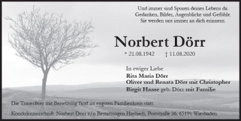 Traueranzeige von Norbert Dörr von vrm-trauer