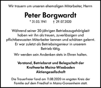 Traueranzeige von Peter Borgwardt von vrm-trauer