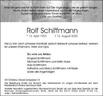 Traueranzeige von Rolf Schiffmann von vrm-trauer