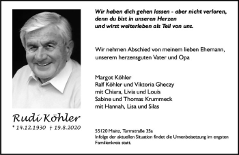 Traueranzeige von Rudi Köhler von vrm-trauer