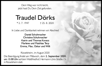 Traueranzeige von Traudel Dörks von vrm-trauer