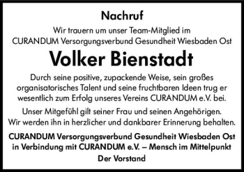 Traueranzeige von Volker Bienstadt von vrm-trauer