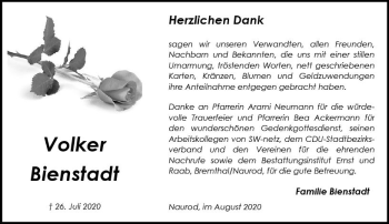 Traueranzeige von Volker Bienstadt von vrm-trauer