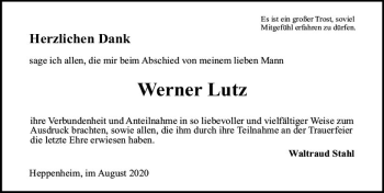 Traueranzeige von Werner Lutz von vrm-trauer