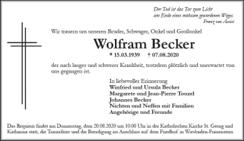 Traueranzeige von Wolfram Becker von vrm-trauer