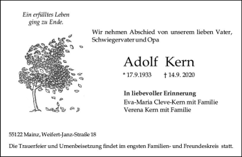Traueranzeige von Adolf Kern von vrm-trauer
