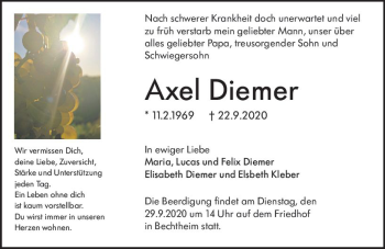 Traueranzeige von Axel Diemer von vrm-trauer