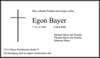Traueranzeige von Egon Bayer von vrm-trauer