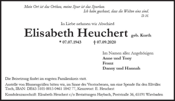 Traueranzeige von Elisabeth Heuchert von vrm-trauer
