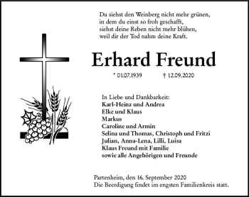 Traueranzeige von Erhard Freund von vrm-trauer