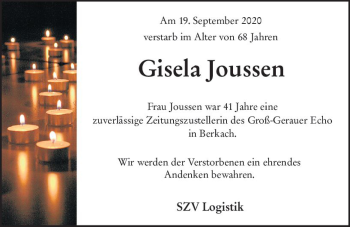 Traueranzeige von Gisela Joussen von vrm-trauer