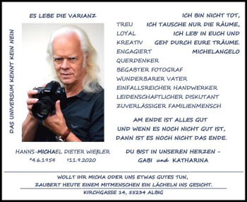 Traueranzeige von Hanns-Michael Dieter Wießler von vrm-trauer