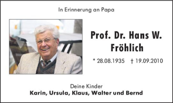 Traueranzeige von Hans W. Fröhlich von vrm-trauer