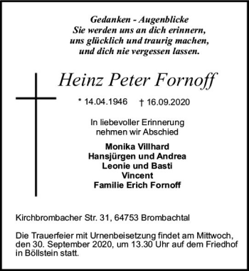 Traueranzeige von Heinz Peter Fornoff von vrm-trauer
