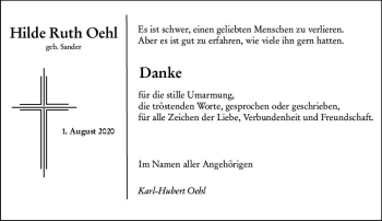 Traueranzeige von Hilde Ruth Oehl von vrm-trauer