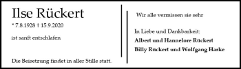 Traueranzeige von Ilse Rückert von vrm-trauer