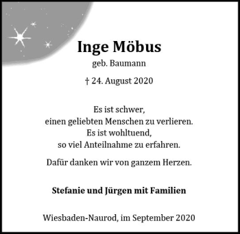 Traueranzeige von Inge Möbus von vrm-trauer