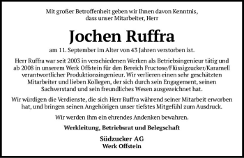 Traueranzeige von Jochen Ruffra von vrm-trauer