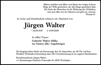 Traueranzeige von Jürgen Walter von vrm-trauer