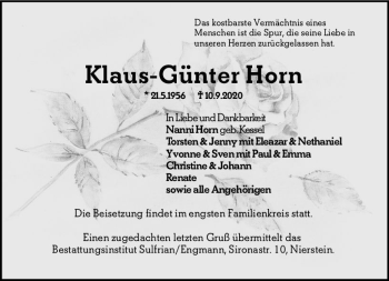 Traueranzeige von Klaus-Günter Horn von vrm-trauer