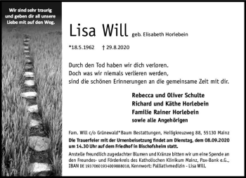 Traueranzeige von Lisa Will von vrm-trauer