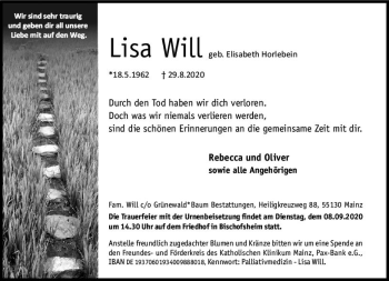 Traueranzeige von Lisa Will von vrm-trauer