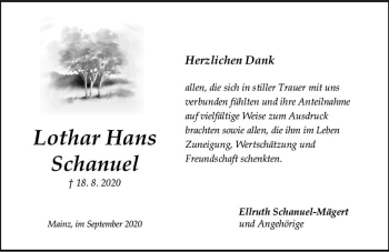 Traueranzeige von Lothar Hans Schanuel von vrm-trauer