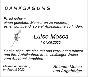 Traueranzeige von Luise Mosca von vrm-trauer