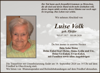 Traueranzeige von Luise Volk von vrm-trauer