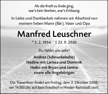 Traueranzeige von Manfred Leuschner von vrm-trauer