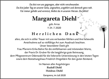 Traueranzeige von Margareta Diehl von vrm-trauer