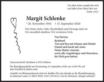 Traueranzeige von Margit Schlenke von vrm-trauer
