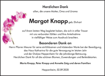 Traueranzeige von Margot Knapp von vrm-trauer