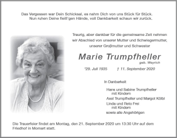 Traueranzeige von Marie Trumpfheller von vrm-trauer