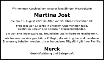 Traueranzeige von Martina Jost von vrm-trauer