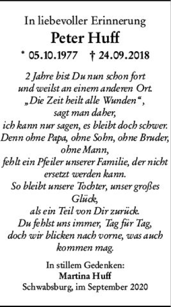 Traueranzeige von Peter Huff von vrm-trauer
