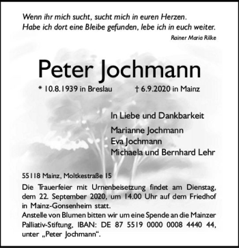 Traueranzeige von Peter Jochmann von vrm-trauer