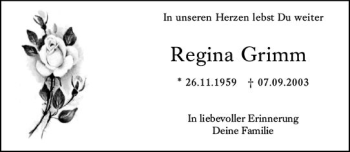 Traueranzeige von Regina Grimm von vrm-trauer