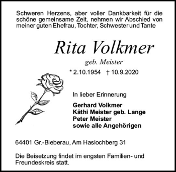 Traueranzeige von Rita Volkmer von vrm-trauer