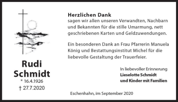 Traueranzeige von Rudi Schmidt von vrm-trauer