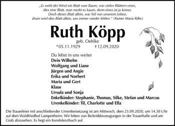 Traueranzeige von Ruth Köpp von vrm-trauer