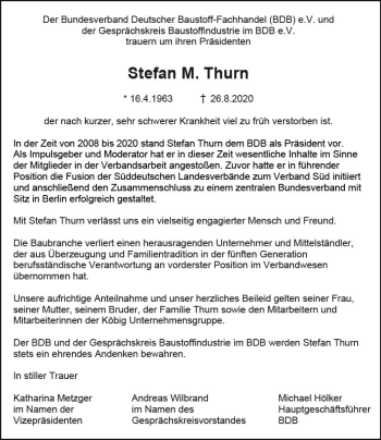 Traueranzeige von Stefan M. Thurn von vrm-trauer