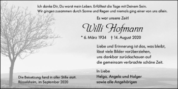 Traueranzeige von Willi Hofmann von vrm-trauer