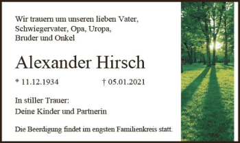 Traueranzeige von Alexander Hirsch von vrm-trauer