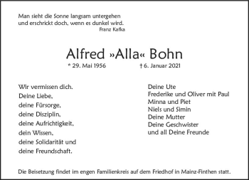 Traueranzeige von Alfred Bohn von vrm-trauer